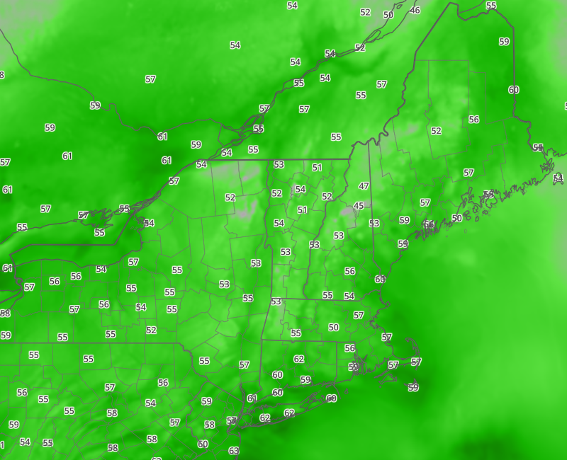 U.S. Northeast Dew Point Map